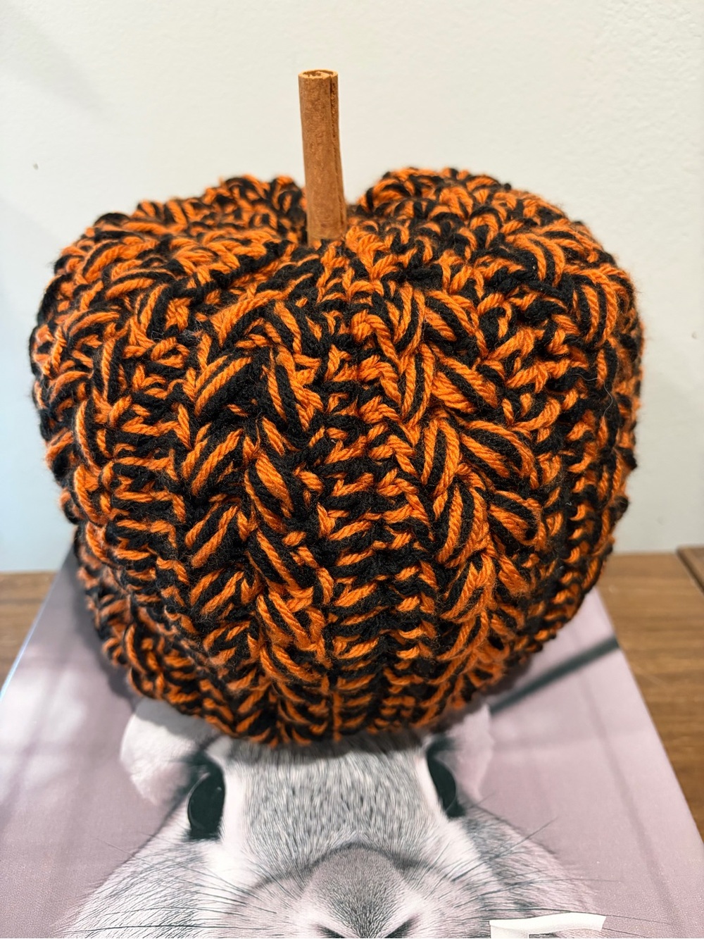 Handmade Crochet Pumpkin Black & Orange Halloween Fall Tabletop Decor - Picture 2 of 3